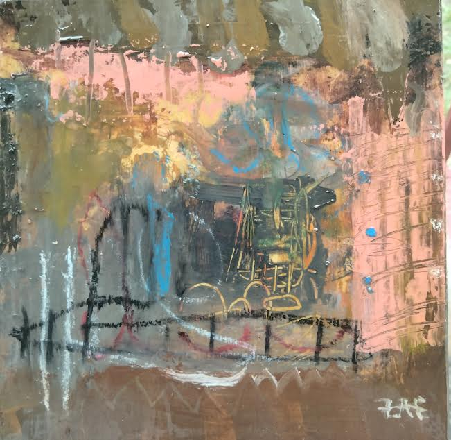 Small abstract painting by the artist Zae titled 'Realm' abstract art 7inch by 7 inch Contact for questions. ©ZAE Worldwide.