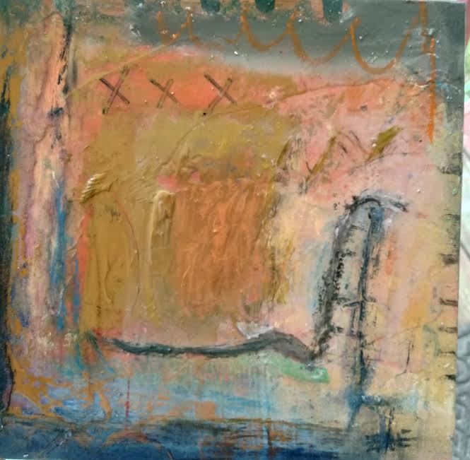 Small Abstract Painting by the artist Zae 7inch by 7 inch Mixed Media. ©ZAE Worldwide.